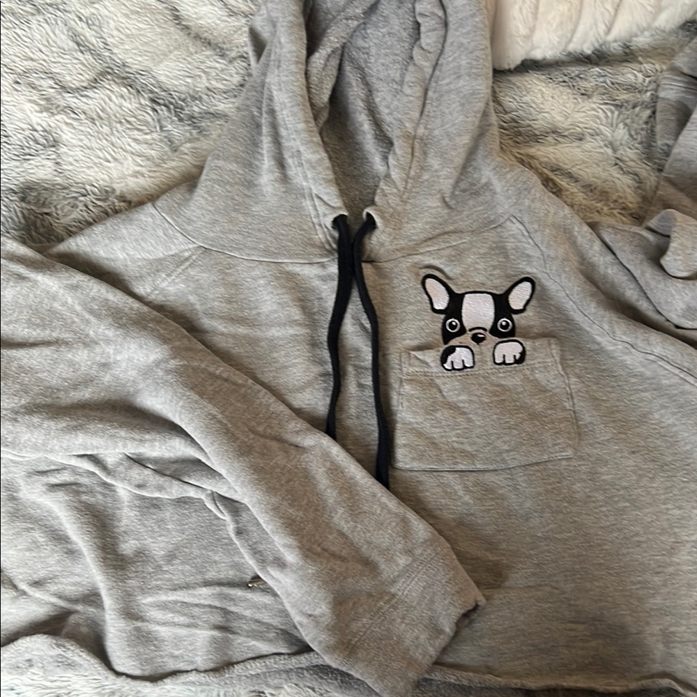 Gray Cropped Sweatshirt with Dog Patch